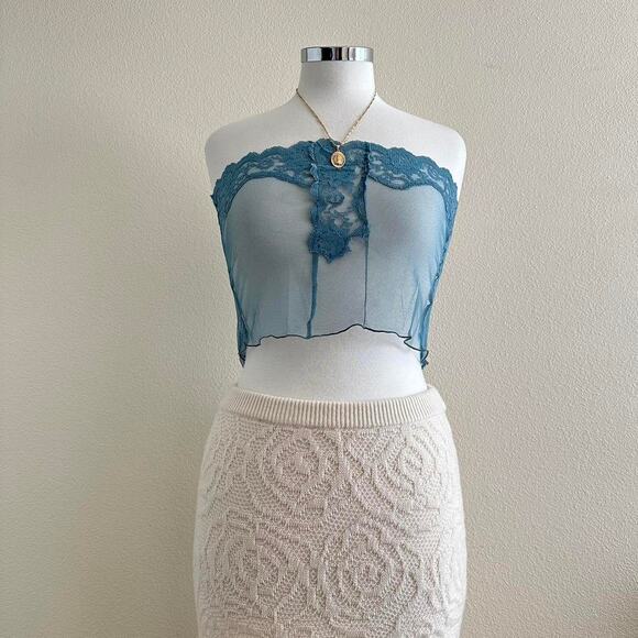 Vintage Tops - handmade blue dainty lace sheer bandeau